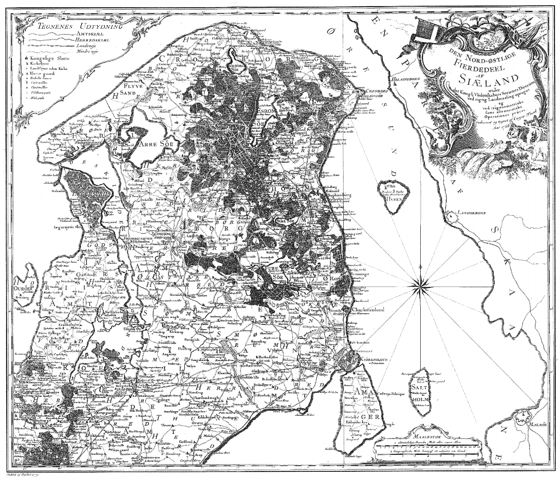 Mappa della Danimarca del 1768 di Caspar Wessel, il matematico che per primo propose l'interpretazione geometrica dei numeri complessi.